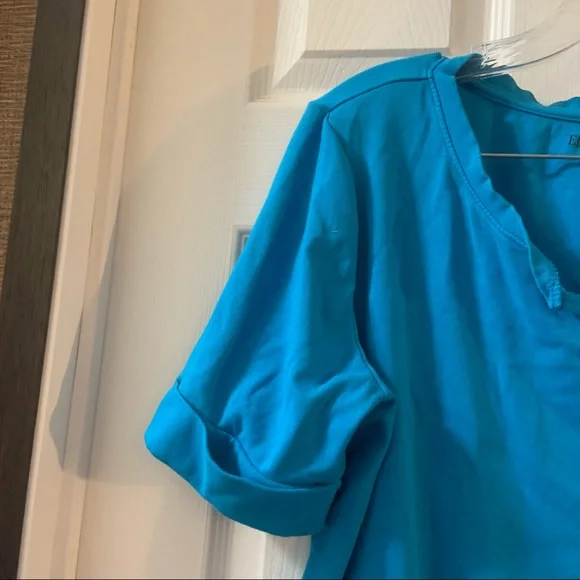 Ellen Tracy Blue Scoop Neck Short Sleeve Blouse XL - Picture 4 of 7